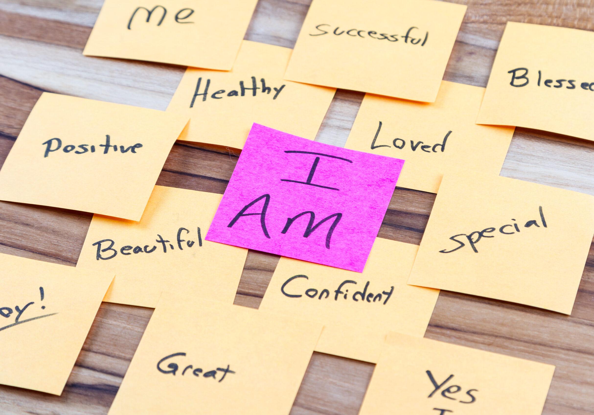 very powerful self help concept using positive messages and a I am floating above all the positive thoughts